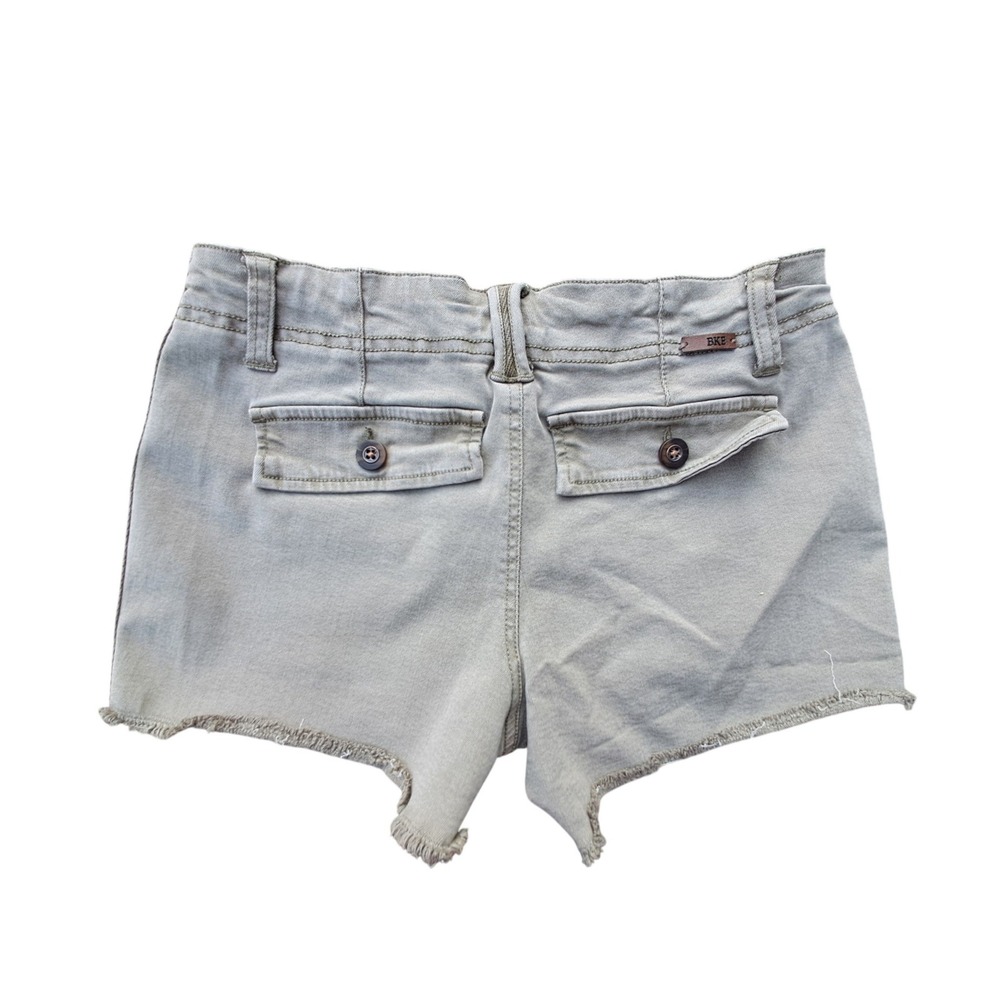BKE Women's Sage Green Cargo Denim Shorts 24" Waist Frayed Hem Herringbone Trim - Picture 2 of 9